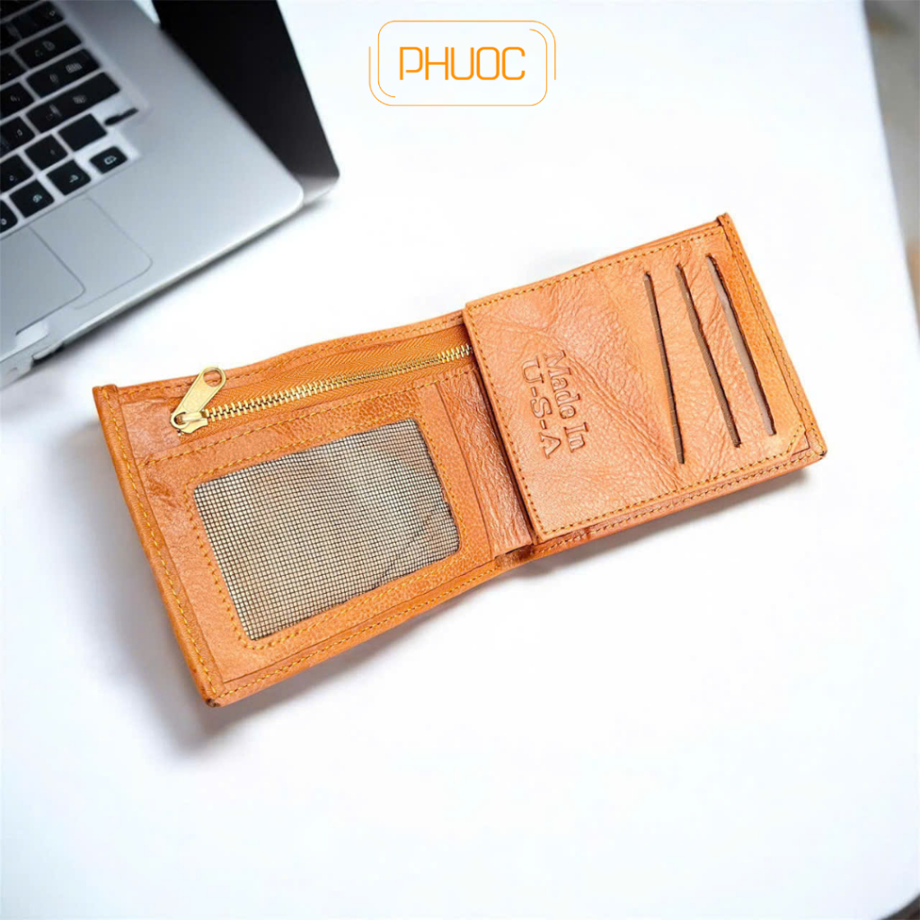 Ví Nam Da Bò Thật Hình Ông Địa Mẫu Mới - Bóp Nam Da Dày Dặn Đựng Thẻ, Giấy Tờ Cao Cấp