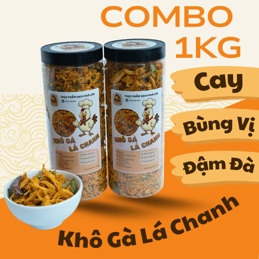 [COMBO SIGNATURE] 1KG Khô Gà Lá Chanh Đậm Vị, Đậm Đà, Khô Gà Lá Chanh Bếp Cô Còi