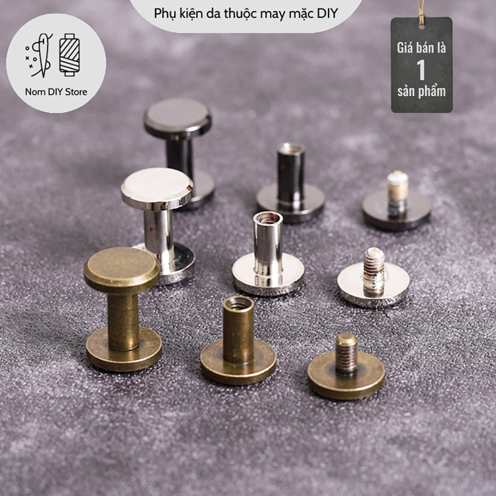Đinh Tán Ren Vặn Đầu Phẳng Chữ I Mặt Trơn 3 Màu Chất Đồng Thau Đúc Phụ Kiện Làm Da Túi Xách Bóp Ví T