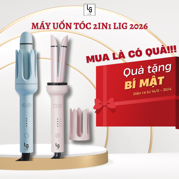 Máy uốn tóc tự động 2in1 LIG 2026 có thể duỗi,uốn điều chình 4 mức nhiệt có thông báo giờ tốc độ xoay gấp 1,5 lần mẫu cũ