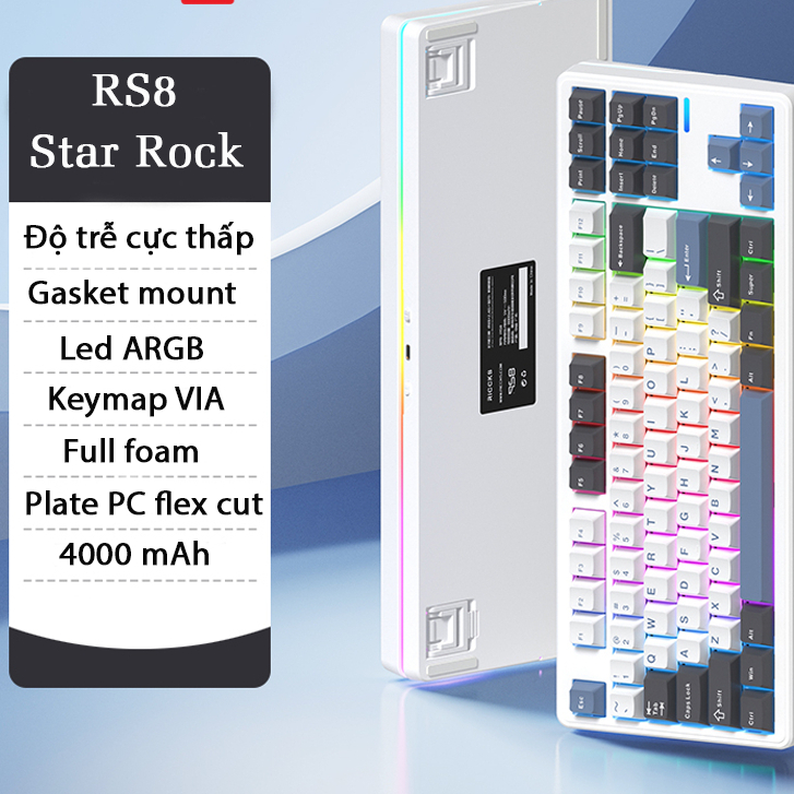 Bàn phím cơ Riccks RS8 (3 Mode, QMK/VIA, Hotswap, Full foam)