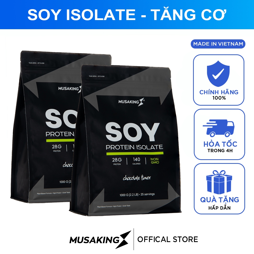 [Combo 2 Túi] Bột Sữa Thực Vật Soy Protein Isolate Musaking túi 1kg (Tăng Cơ Tăng Cân) + Tặng bình l