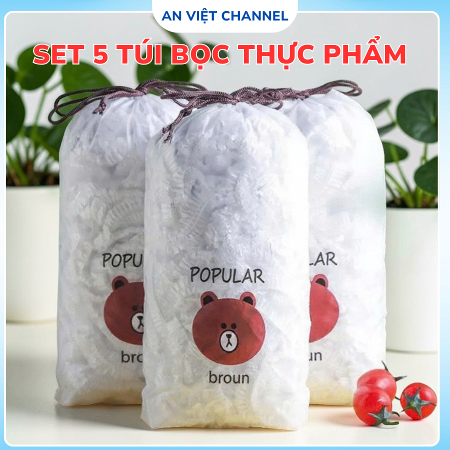 Set 100 túi màng bọc thực phẩm có thun co giãn, chất liệu PE an toàn, có thể tái sử dụng, bọc thực phẩm tủ lạnh