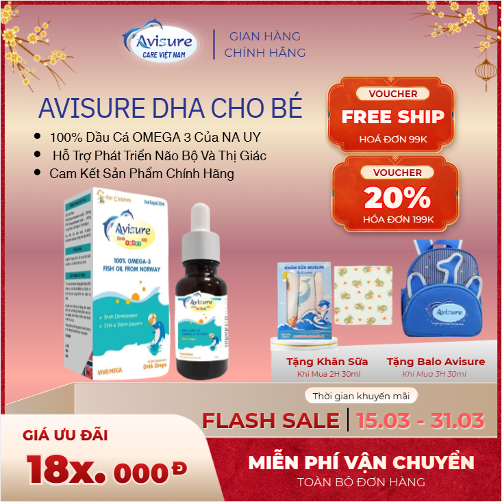 DHA Nhỏ Giọt Cho Bé Avisure DHA Drop- DHA Từ Tảo Tinh Khiết Không Tanh, Giúp Bé Thông Minh, Sáng Mắt