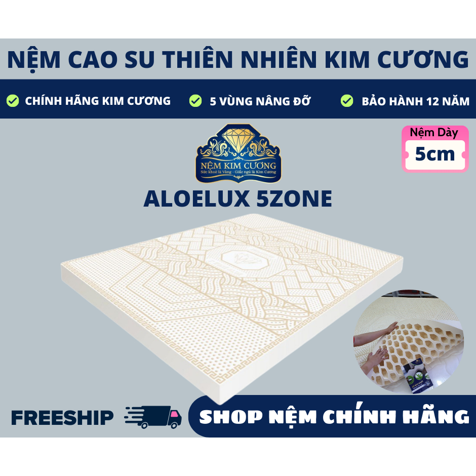 Nệm cao su thiên nhiên kim cương Aloelux 5Zone [ 5cm ]