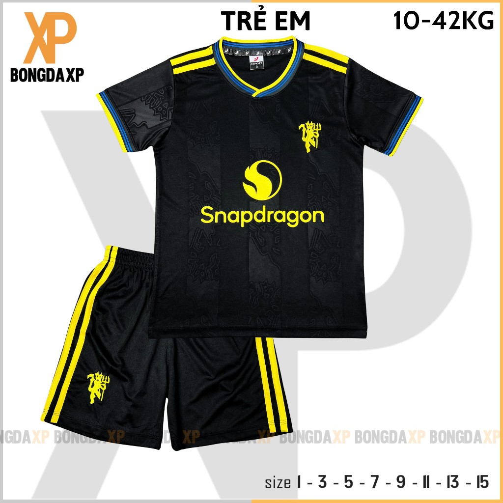Quần Áo Đá Bóng Trẻ Em MU Đen 2025, Đồ Đá Banh Trẻ Em Vải Thun Lạnh Cao Cấp