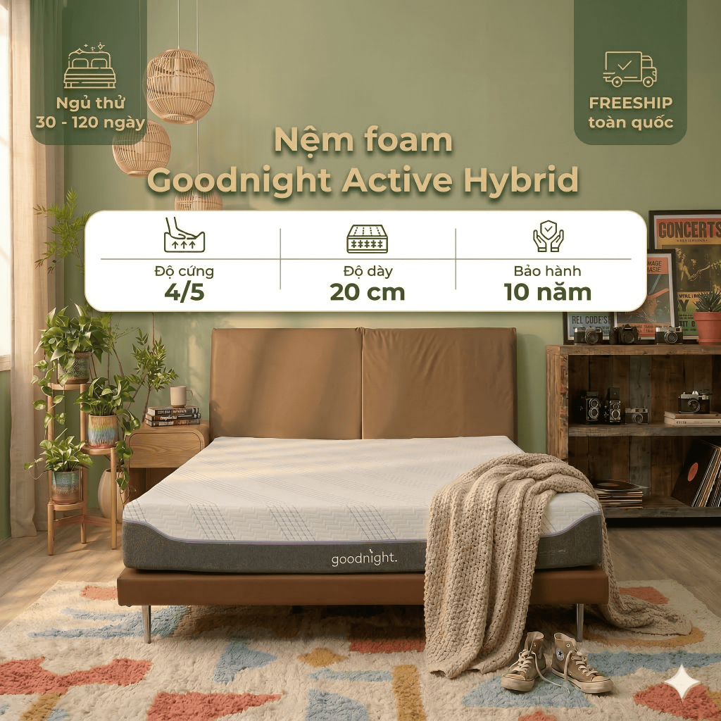 Nệm Cao Su Foam Goodnight Active Hybrid 20cm, đệm foam làm mát, ruột đệm cao su