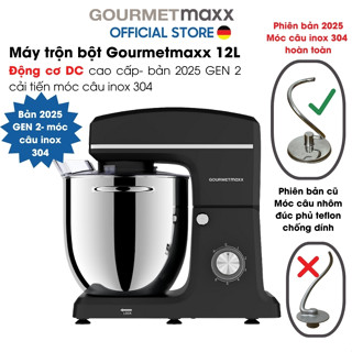 (Thương hiệu Đức) Máy trộn bột Gourmetmaxx 12L động cơ DC chạy êm, liên tục, tiết kiệm điện, bột nhanh đạt