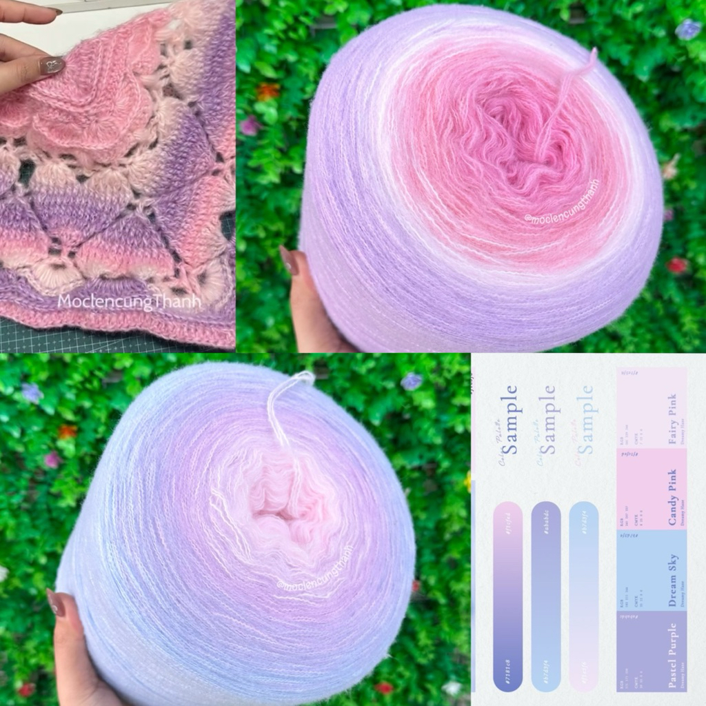 Len Mohair cv 500g 3 sợi chập móc khăn tam giác, chăn, thảm,..
