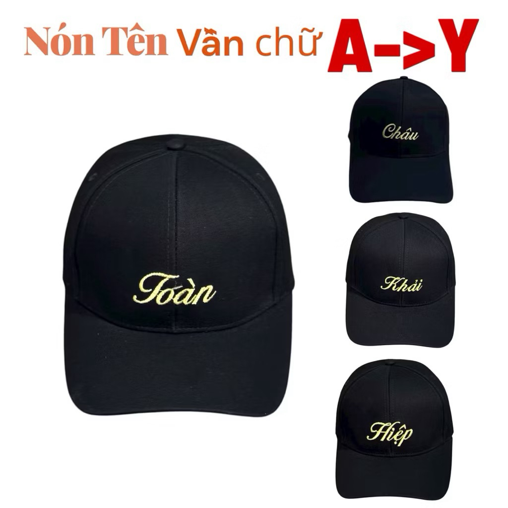 tổng hợp nón thêu tất cả các tên siêu đẹp - Mũ lưỡi trai kaki cao cấp phối logo thêu tên chữ cái thời trang nam nữ