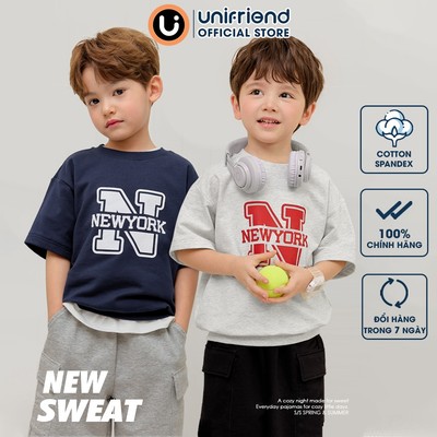 Áo Sweater tay ngắn Form Rộng vải Cotton da cá cho bé trai và bé gái Unifriend Hàn Quốc U900M, Size 2-12 tuổi