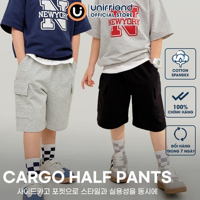 Quần short cargo basic vải cotton da cá cho bé trai và bé gái Unifriend Hàn Quốc U950V, Size 2-12 tuổi