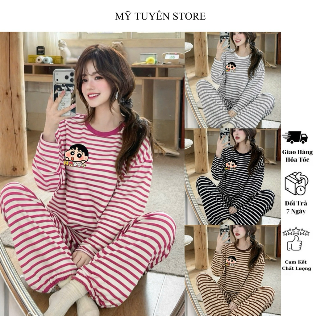 [ KÈM ẢNH THẬT ] BỘ THUN TAY DÀI KẺ XỌC CUSIN FREESIZE DƯỚI 55KG- MTS