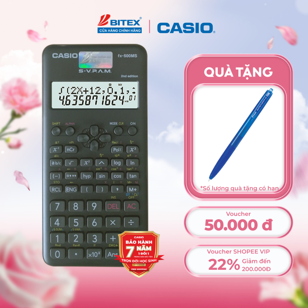 Máy Tính Khoa Học Casio FX-500MS 2nd Edition - Đen, 244 Chức Năng
