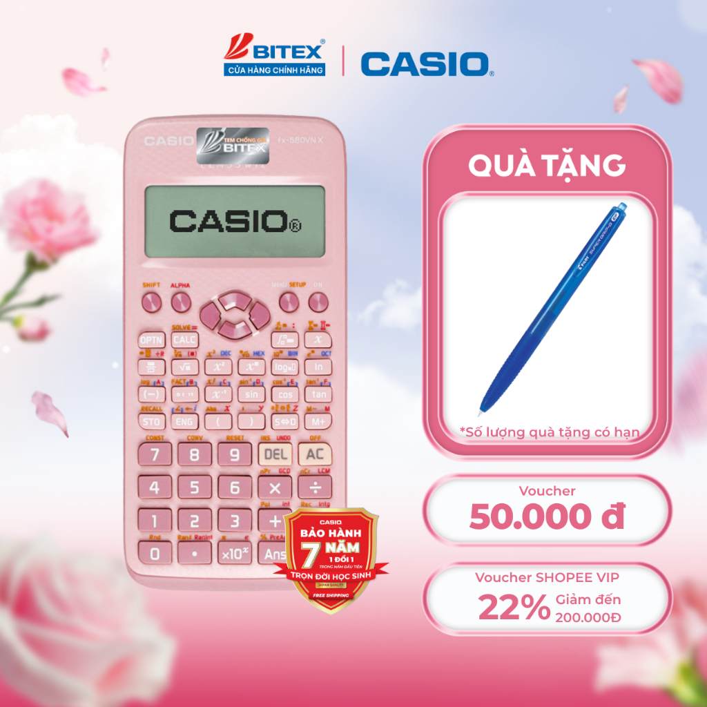 Máy Tính Casio Fx-580VN X Sắc Màu - Hồng Trẻ Trung