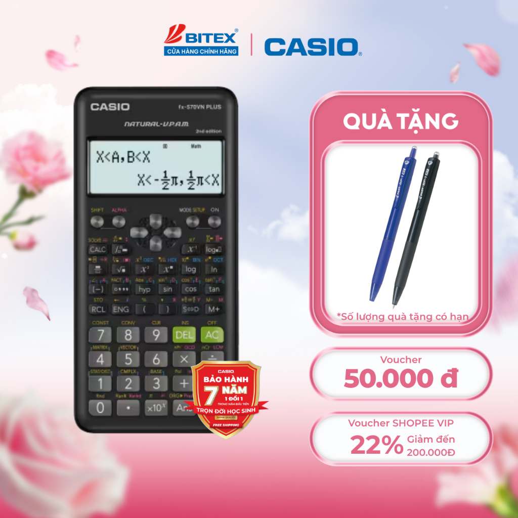 Máy Tính Học Sinh Casio FX-570VN Plus (2nd Edition) Chính Hãng Bitex - Thiết Kế Mới, Bảo Hành 7 Năm 