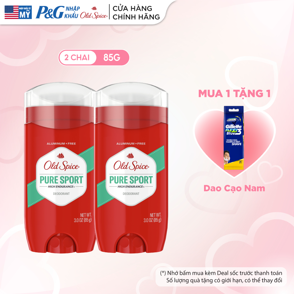Combo 2 chai Sáp khử mùi OLD SPICE Pure Sport 85g thể thao, dễ chịu, ngăn ố vàng áo - Mỹ