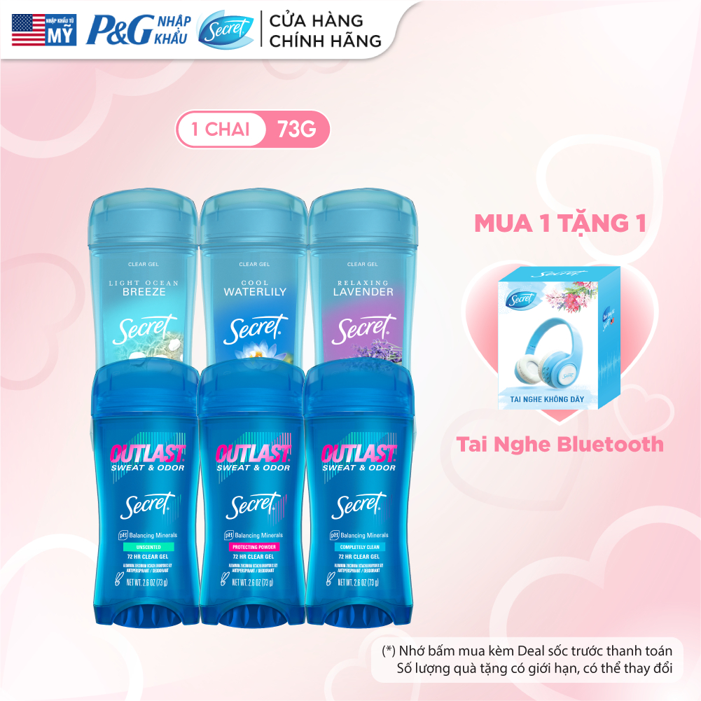 Gel Khử Mùi SECRET 73g, Giảm tiết mồ hôi 72 giờ và dưỡng da săn mịn, nhiều mùi hương 73g - Mỹ