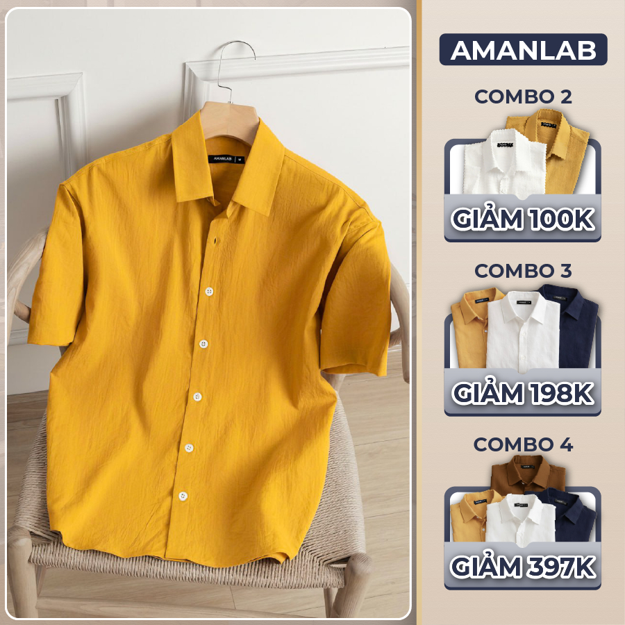 [DEAL MỞ BÁN] Áo sơ mi ngắn tay, vải Linen 2 lớp chống nhăn, form regular LINEN RAYON AMANLAB