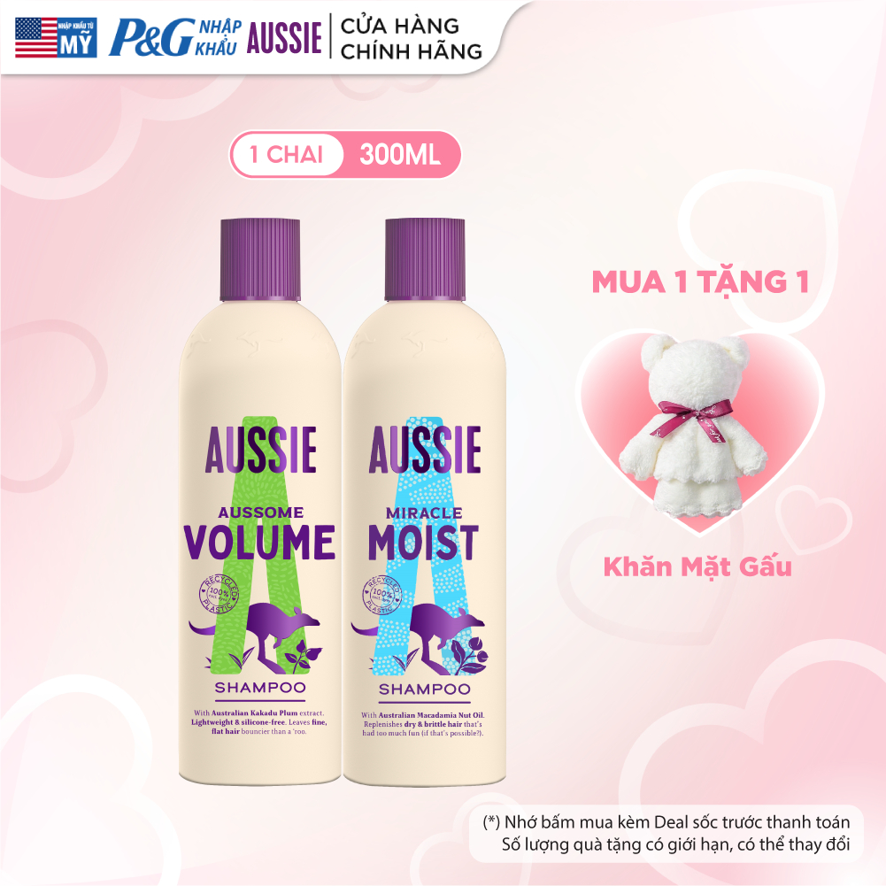 Dầu gội thuần chay Aussie, dưỡng tóc chuyên sâu, phục hồi ẩm mượt và bồng bềnh 300ml - Châu Âu
