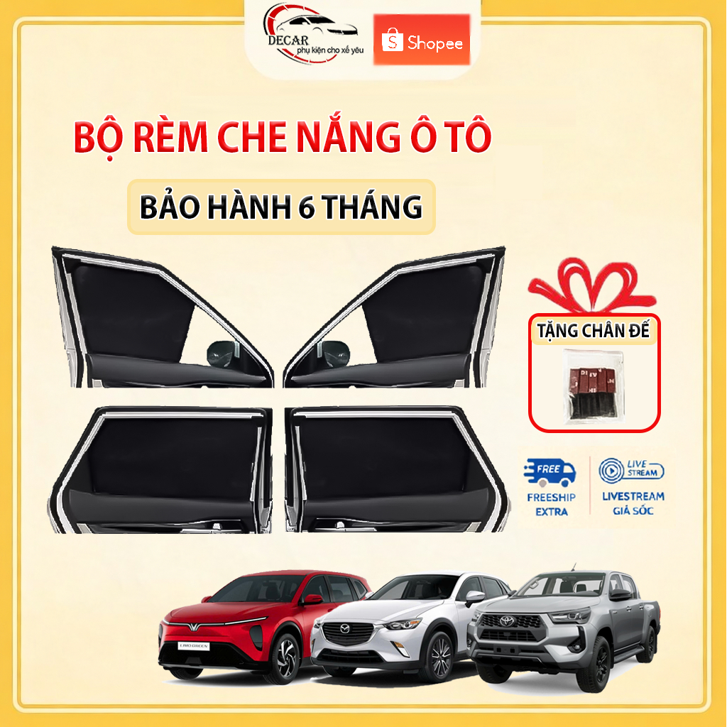 Rèm Che Nắng Ô Tô Hít Nam Châm DECAR Bộ 4 Tấm Rèm Chắn Nắng Cửa Kính Xe Ô Tô Chống UV Thiết Kế Theo 
