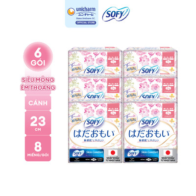 [KOL] Combo 6 Băng vệ sinh siêu mềm mại Sofy Skin Comfort 23cm có cánh gói 08 miếng/gói (Nhập khẩu từ Nhật Bản)