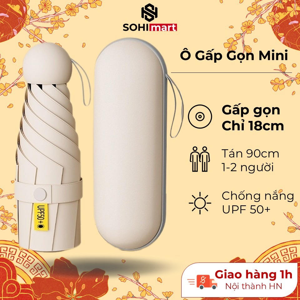 Ô mini che mưa gấp gọn, dù mini bỏ túi, ô dù che nắng mưa siêu nhẹ, chống tia UV UPF50+ kèm hộp đựng sang trọng