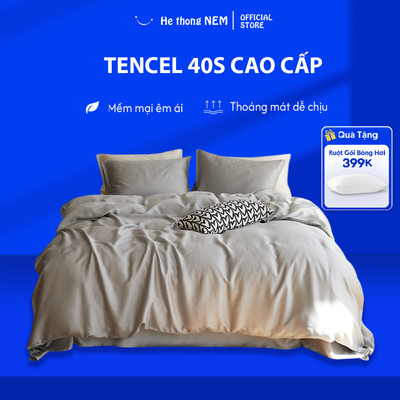 Bộ Ga Giường 5 Món Lụa Tencel Cotton Trơn Cao Cấp - Chăn Ga Gối Đệm Mát Lạnh Mùa Hè Hệ Thống Nệm