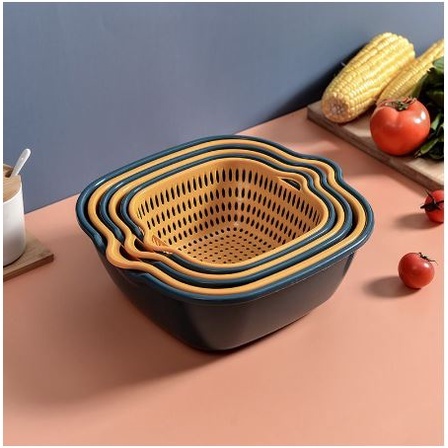 Bộ Rổ Nhựa Kèm Thau ECCO 6 Món 6 Kích Thước Khác Nhau Cao Cấp (3 Rổ 3 Chậu - Ecco)