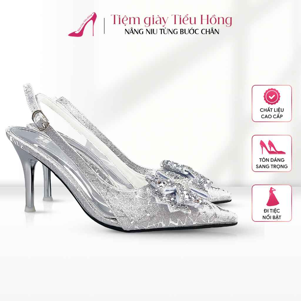 Giày Cao Gót Nữ Kim Tuyến Bling Trang Trí Nơ Cánh Tiên Lấp Lánh Sang Trọng – Tiệm Giày Tiểu Hồng (TH35)
