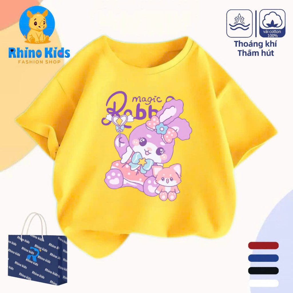 AC114-Áo thun bé gái Rhino kids hình thỏ sweet đáng yêu áo phông ngắn tay mềm mịn thoáng mát cho bé