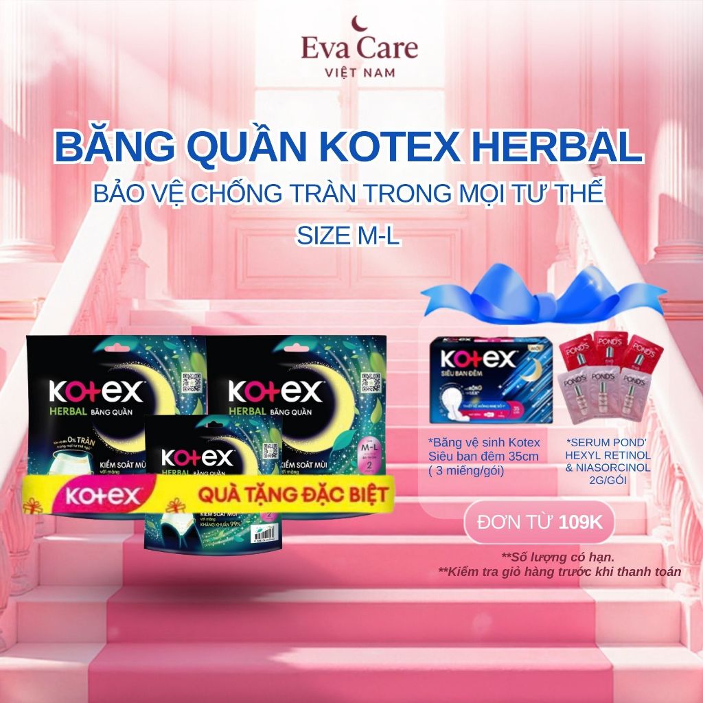 ( 2 GÓI TẶNG 1 GÓI) KOTEX HERBAL BĂNG QUẦN M-L (2 MIẾNG/GÓI)