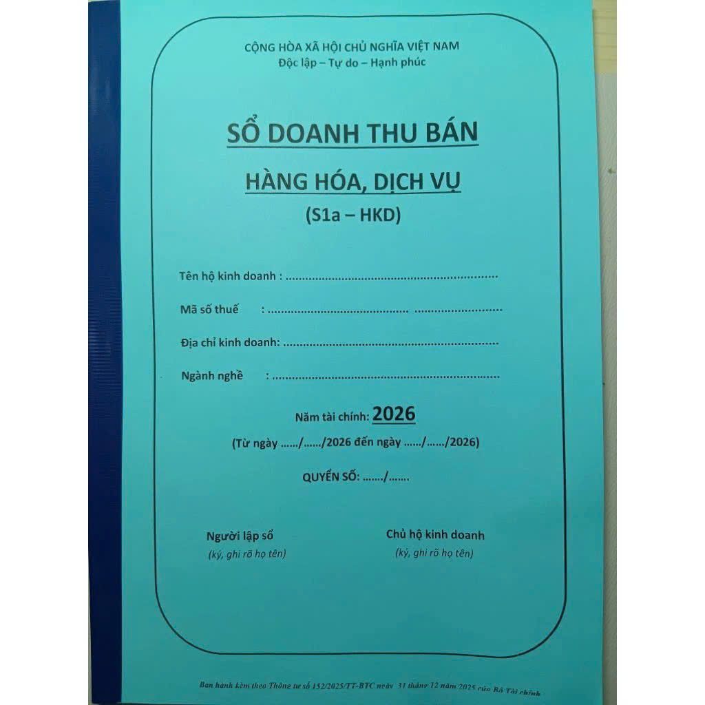 sổ S1a sổ S2a theo đúng quy định của Thông tư 152/2025/BTC Ngày 31/12/2025