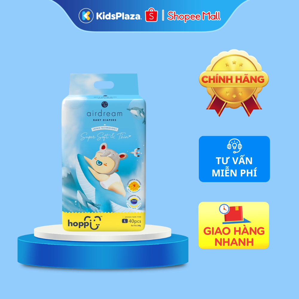 Bỉm - Tã dán mùa hè Hoppi Airdream size L 40 miếng (cho bé 9 - 14kg)