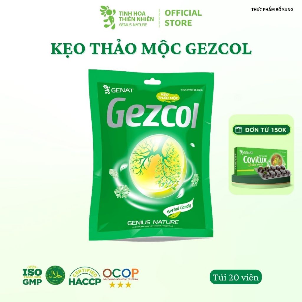 Kẹo thảo mộc Gezcol (Túi 20 viên) - Tinh Hoa Thiên Nhiên - Genat