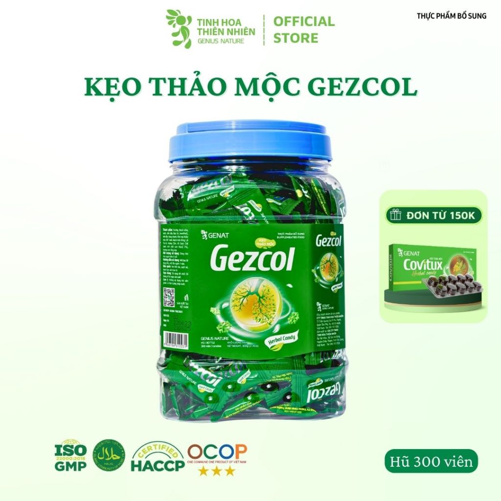 Kẹo thảo mộc Gezcol (Hủ 300 viên) - Genat - Tinh Hoa Thiên Nhiên