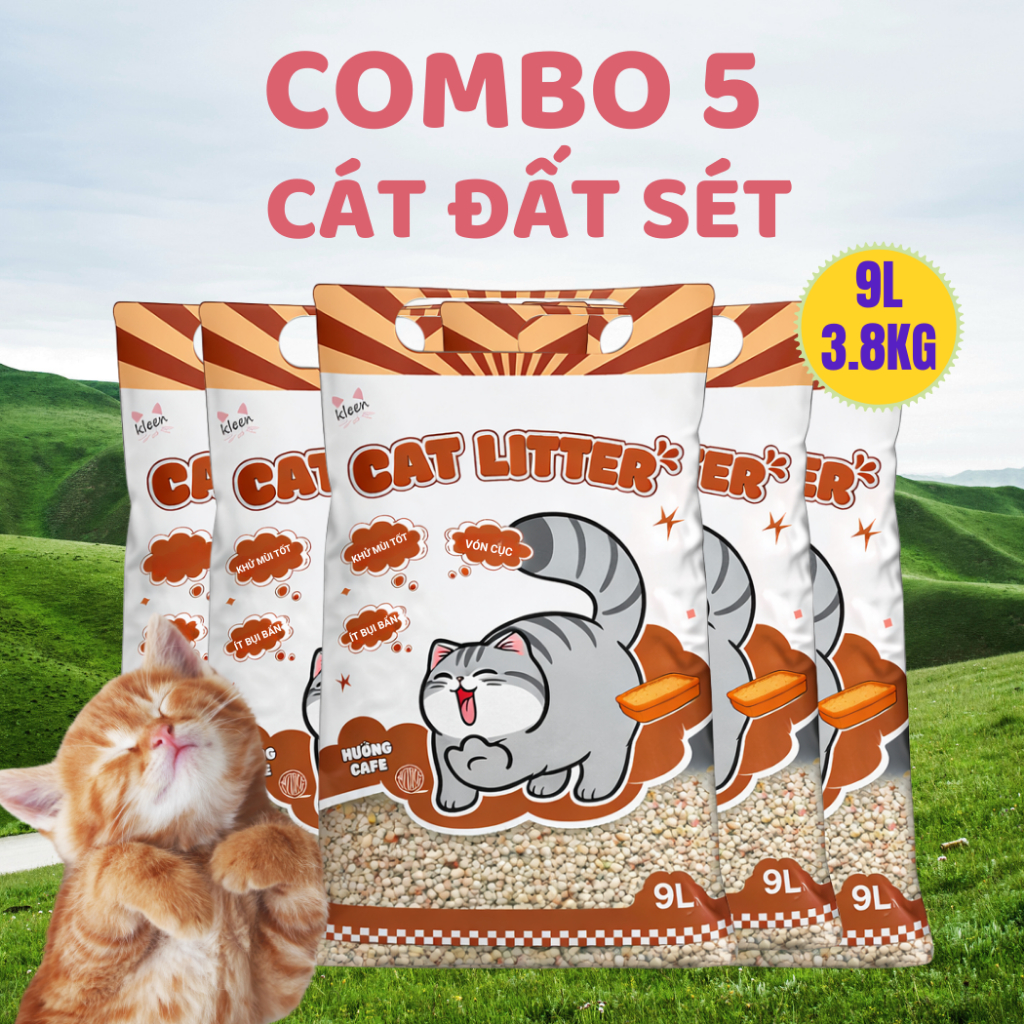 Combo 5 túi Cát Vệ Sinh Cho Mèo 9l, Tải 5 túi Cát Mèo Kleen Giá Rẻ - kleencat3