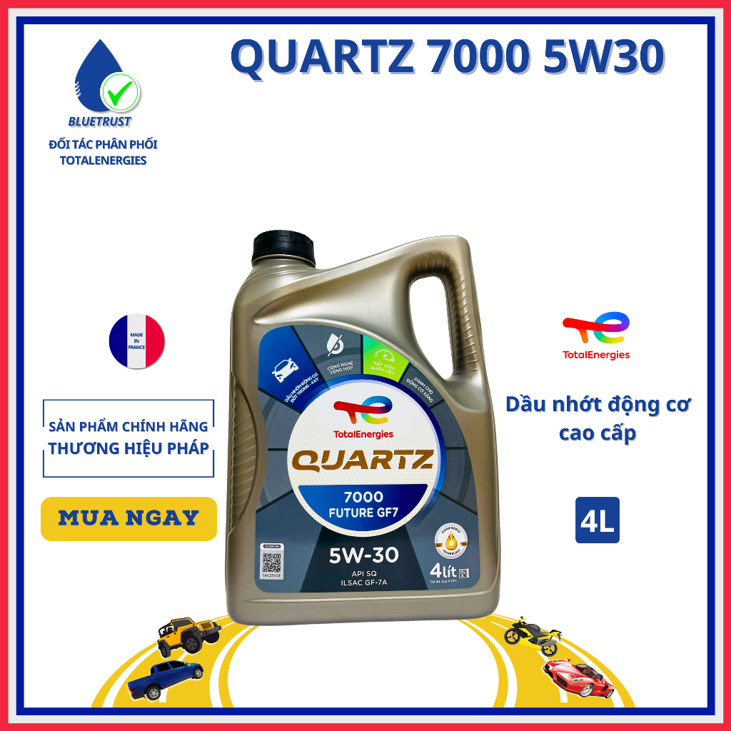 Dầu nhớt động cơ ô tô TOTAL QUARTZ 7000 FUTURE GF7 5W30, API SP / ILSAC GF-6 - 4 Lít