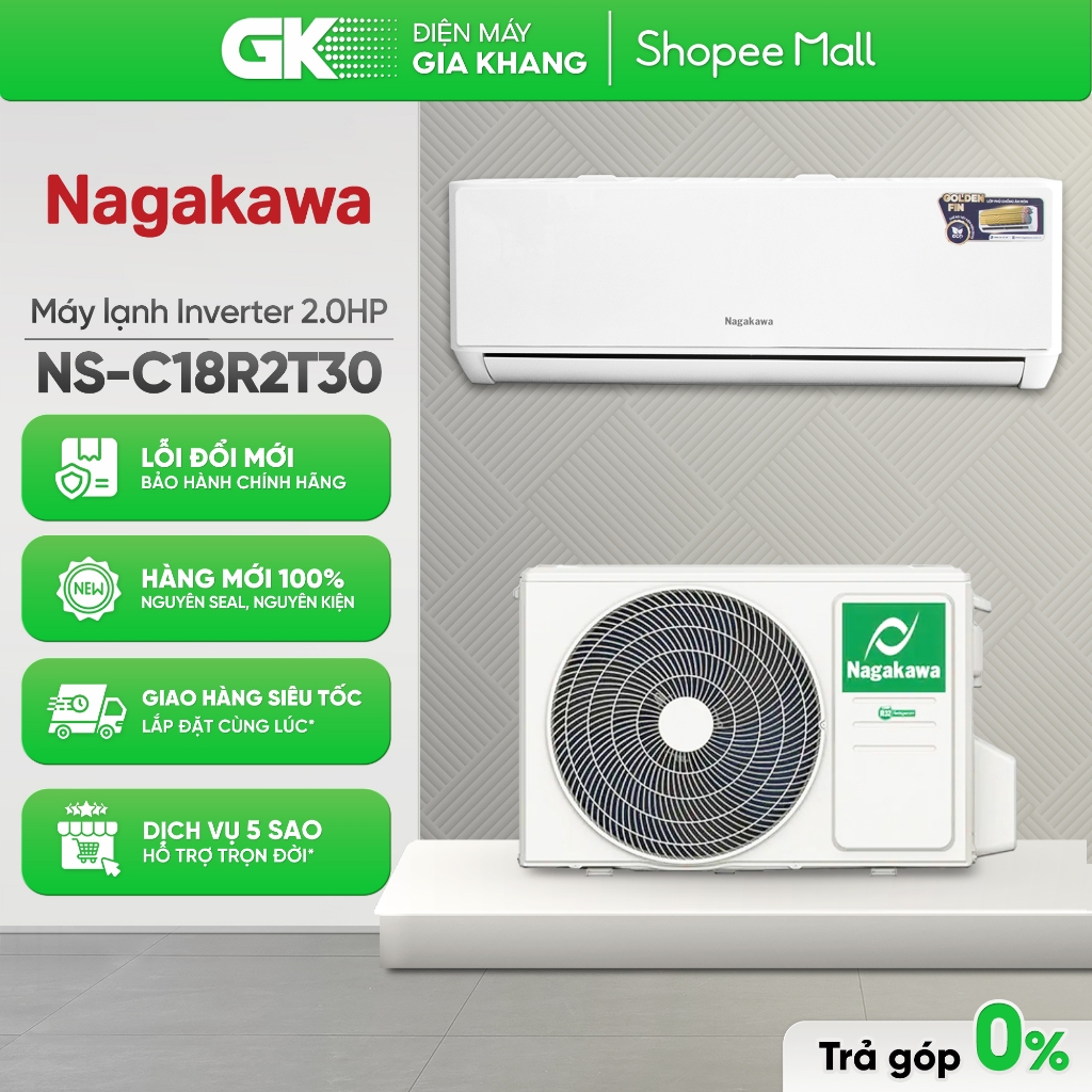 Máy lạnh Nagakawa NS-C18R2T30 2.0 HP 1 chiều, Dưới 30m²