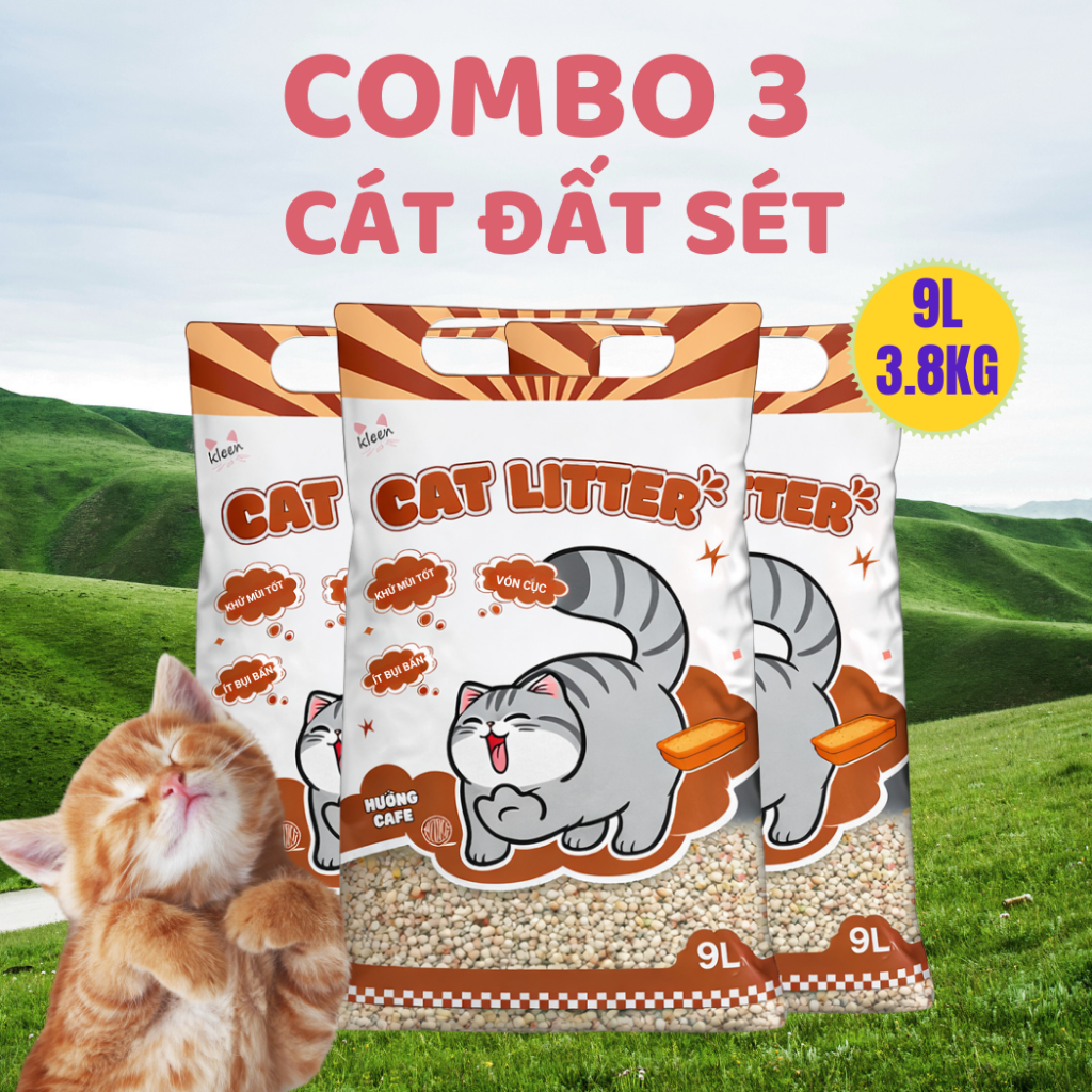 Combo 3 túi Cát Mèo Kleen túi 9l, Cát Vệ Sinh Mèo Kleen Giá Rẻ, Vón Cục Tốt - kleencat3