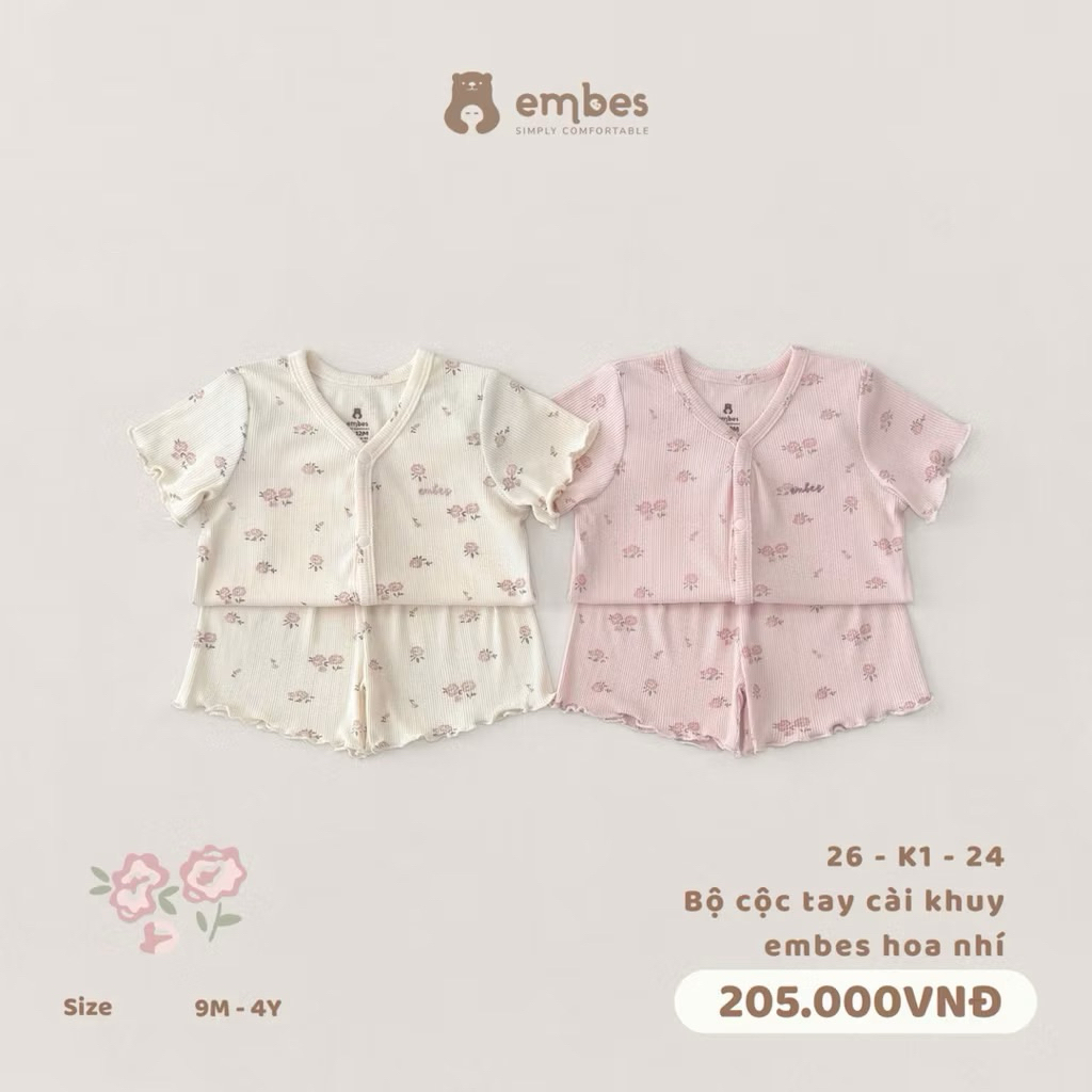 Embes- Bộ cộc tay cài khuy embes hoa nhí