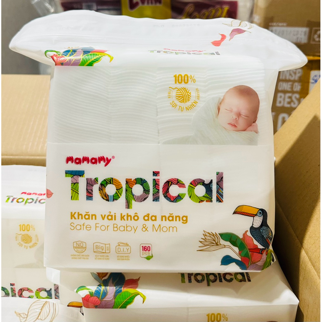 Khăn vải khô đa năng Mamamy Tropical 160 tờ