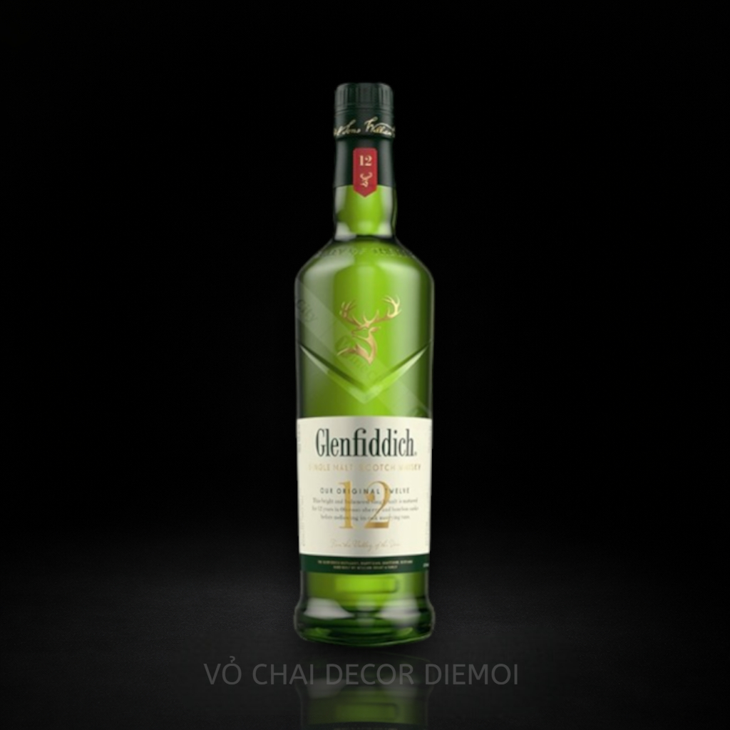 [ DIEMOI ] Vỏ Chai Whisky Glenfiddich 12 Năm | Chai Thủy Tinh Decor Kệ Rượu, Quầy Bar