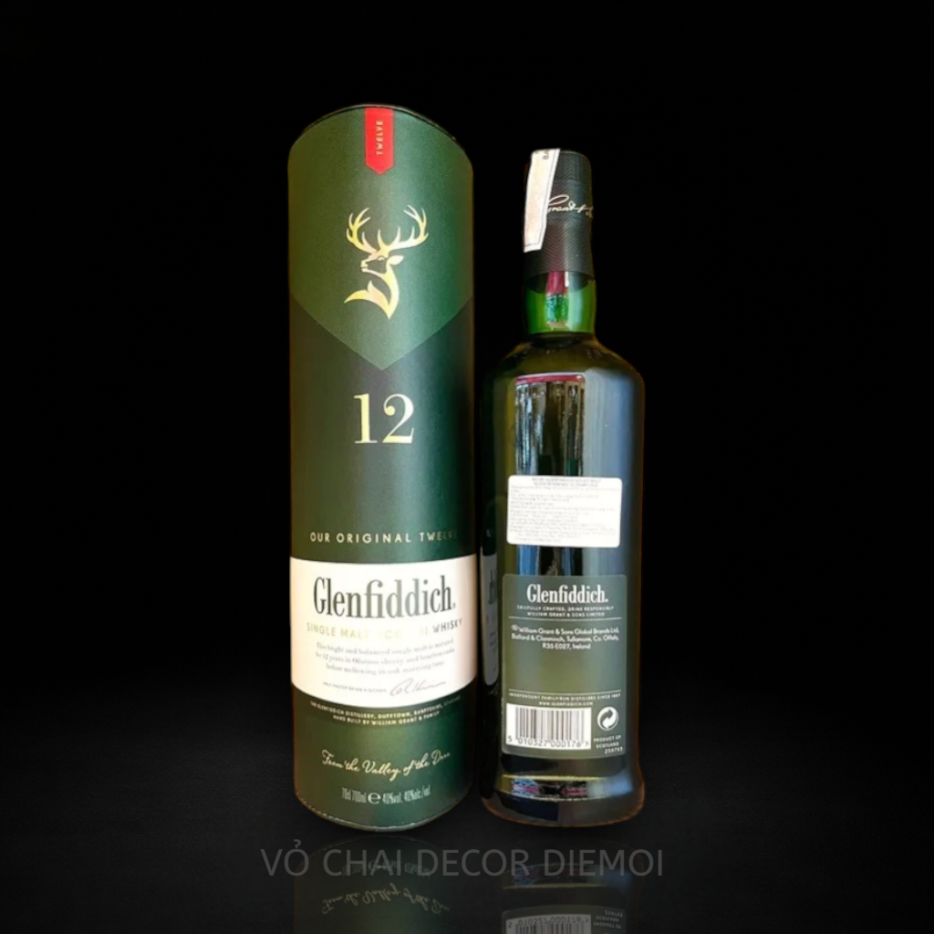 [DIEMOI ] Vỏ Chai Glenfiddich 12 700ml | Chai Rượu Whisky Tam Giác – Decor Quầy Bar, Tủ Rượu