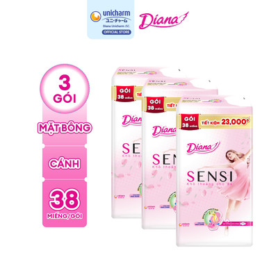 [KOL] Combo 3 Băng vệ sinh Diana Sensi siêu mỏng cánh 38 miếng/gói