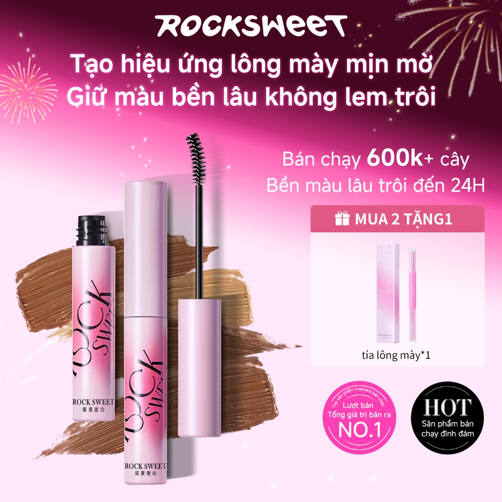 ROCKSWEET RS Mascara Lông Mày Nâu hồng nhạt – Chống nước, lâu trôi, nhanh khô, không lem