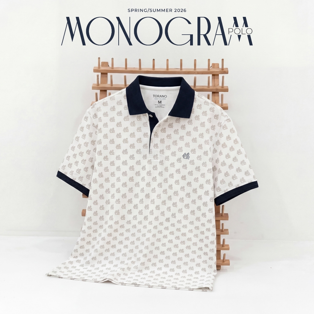 Áo polo nam TORANO MONOGRAM POLO bo kẻ chất thoáng khí thoải mái vải cotton trơn BASIC GSTP051 | BigBuy360 - bigbuy360.vn