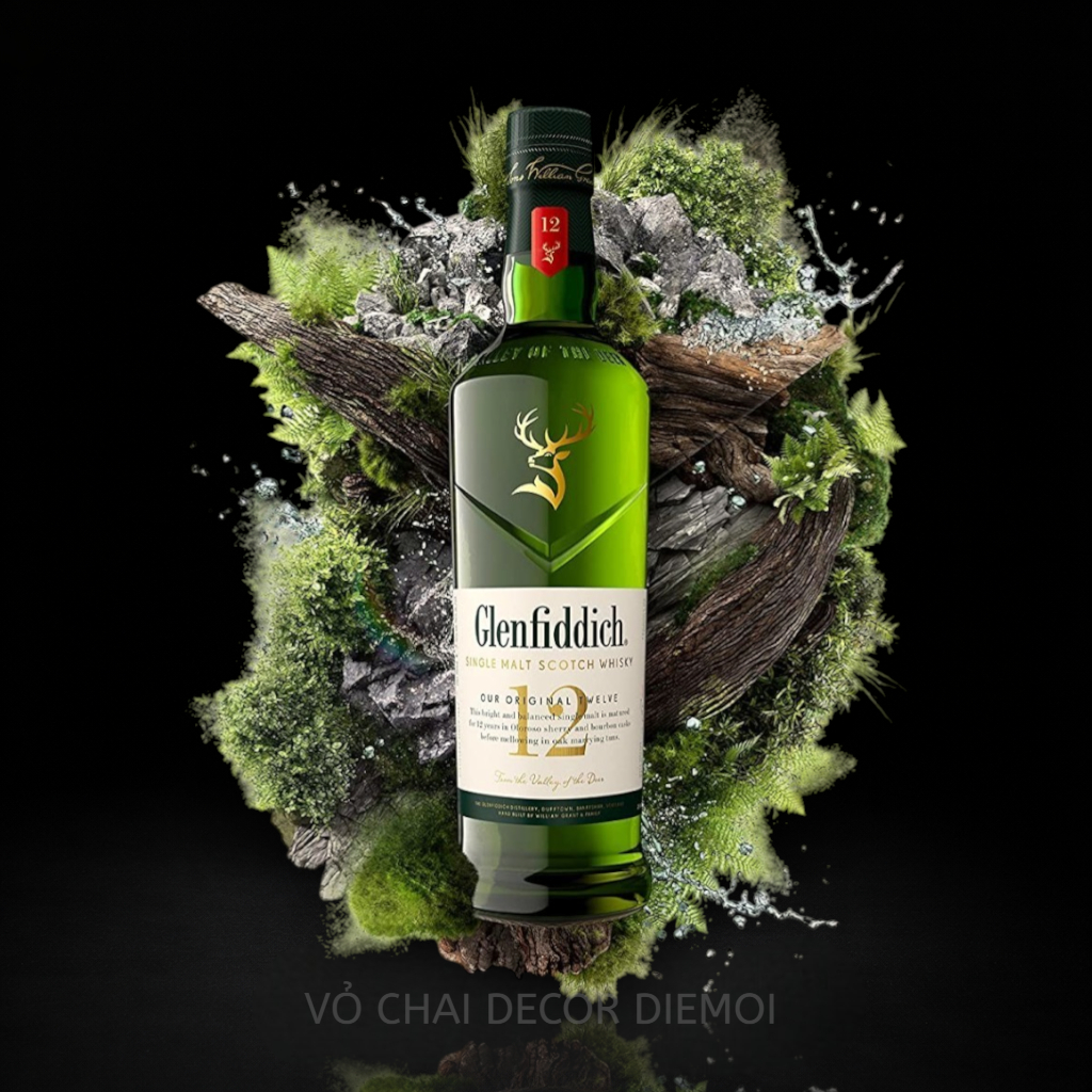 [ DIEMOI ] Vỏ Chai Rượu Glenfiddich 12 | Chai Whisky Scotland Decor Sang Trọng