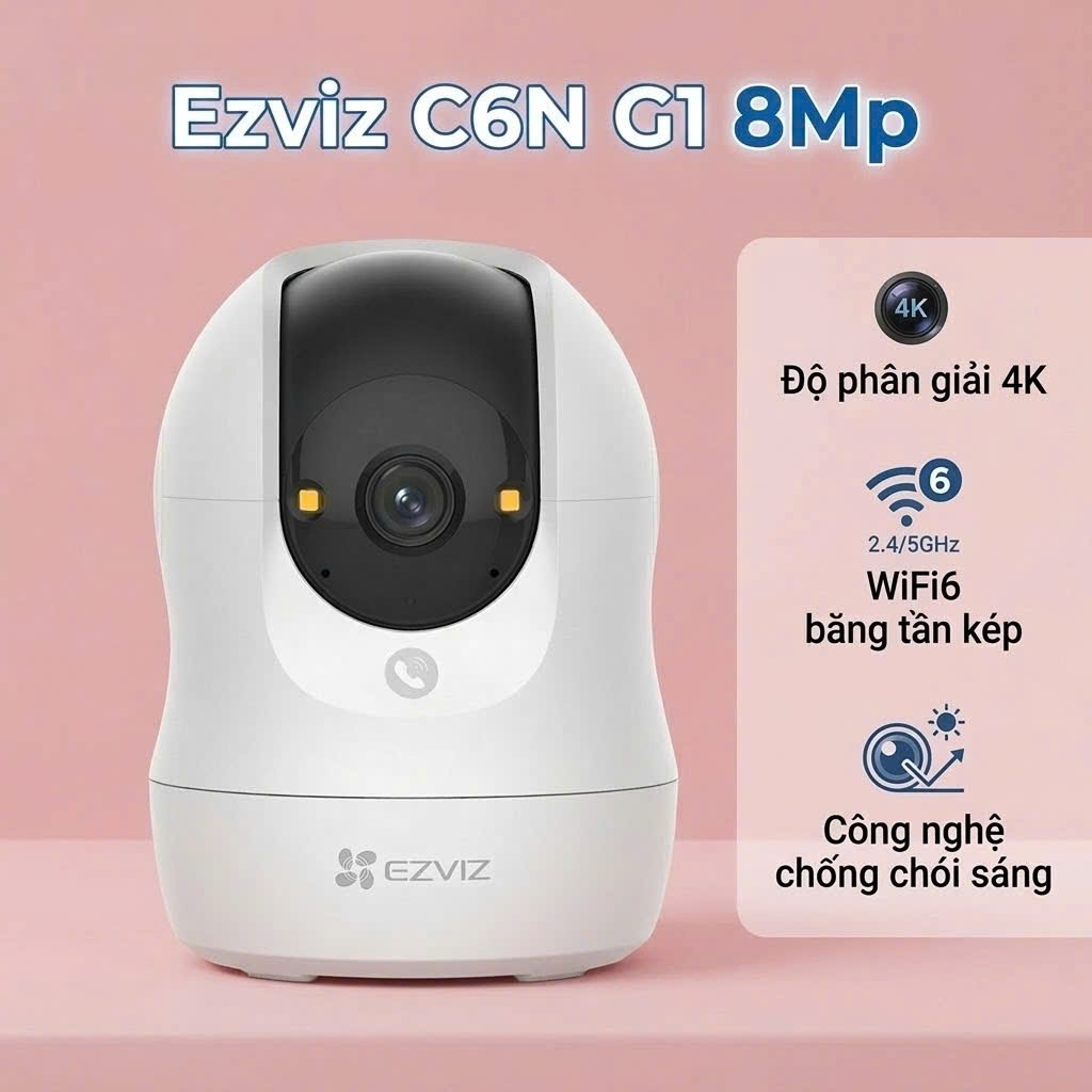 Camera WiFi Ezviz Trong NHà 1 Mắt C6N 2MP/ C6N G1 8MP Đàm Thoại 2 Chiều, Bảo Hành 2 Năm