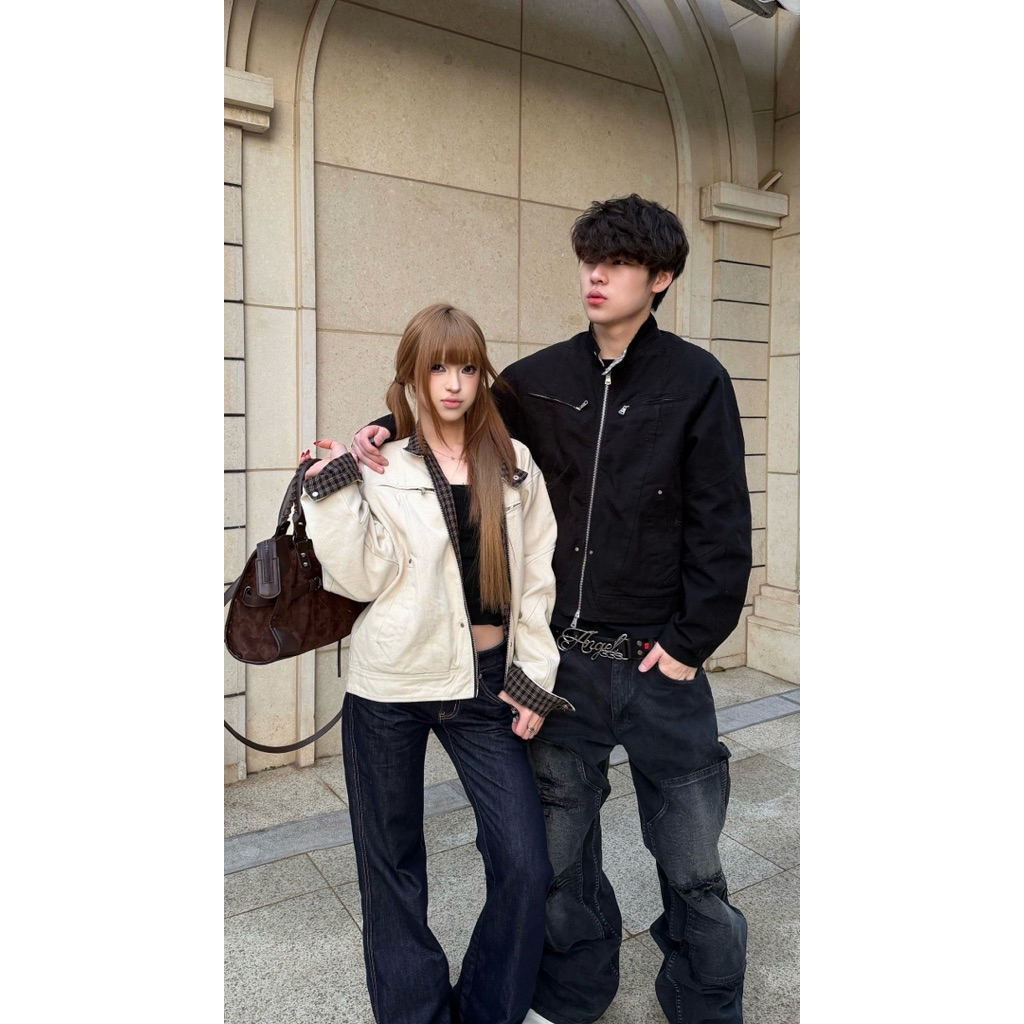 [GIÁ MỞ BÁN] Hàng QC Áo Khoác Canvas Jacket Zip Phối Điểm Vải Kẻ Caro Cá Tính Với Thiết Kế Sang Trọn